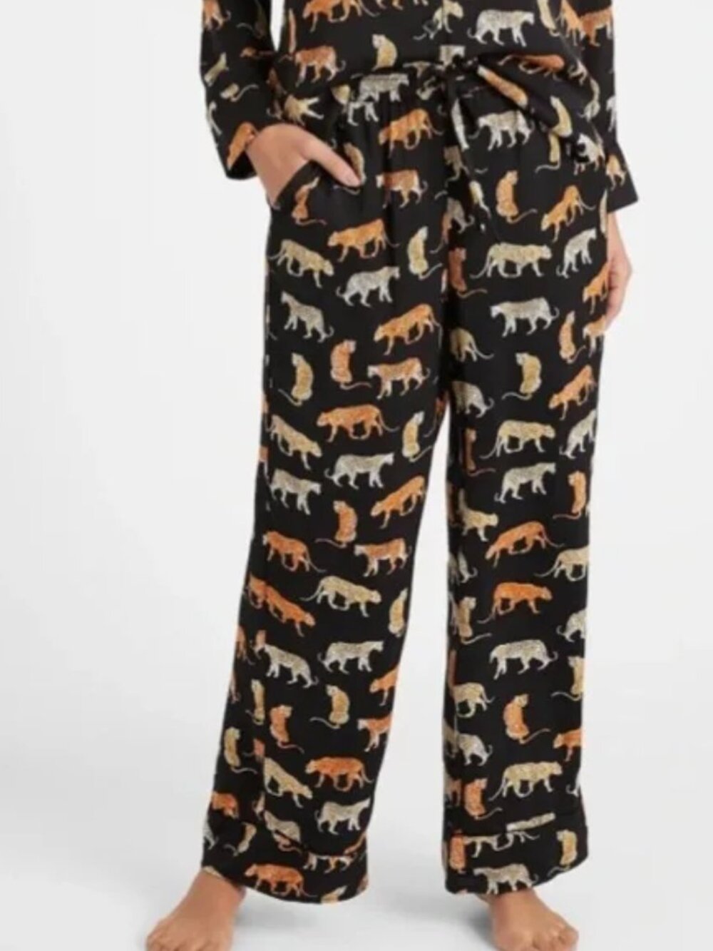 Banana Republic Black Tan Safari Animal Print Satin Pajama Pants